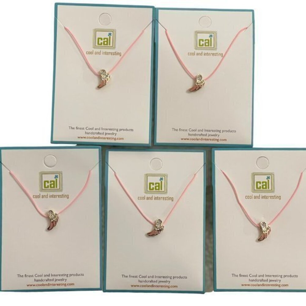 Angel Wing Charm on a Pink Cord Necklace (Pack of 5)